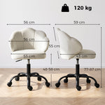 Chaise Bureau en Velours, Chaise Coiffeuse avec Dossier en Pétale, Hauteur Réglable, Fonction Bascule, Crème
