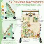 Trotteur en bois pour bébé 18+ mois, chariot de marche, contrôle de vitesse, centre d'activités, 33,5x36x46,8cm, vert