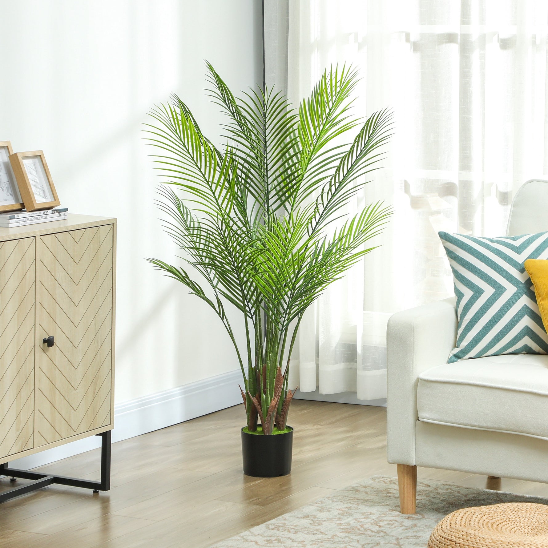 Plante artificielle intérieure 120 cm, palmier arbre artificiel avec pot en plastique et flocage, vert