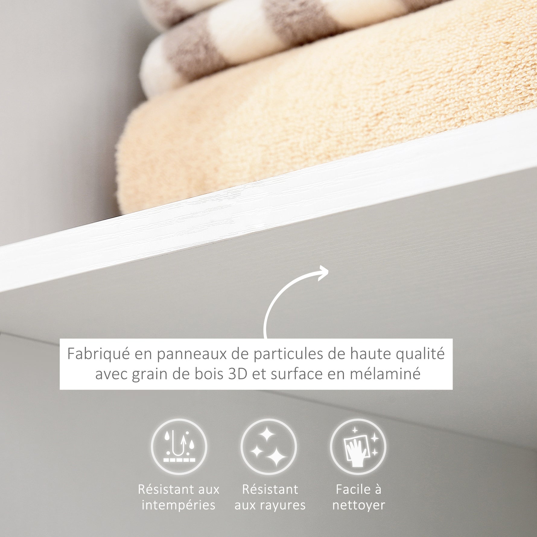 Portant à vêtements penderie Mobile avec roulettes 3 étagères latérales + Grand Espace penderie Panneaux Particules Blanc