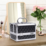 Maletín de maquillaje con organizador de 3 niveles, espejo y cierre con 2 llaves, dimensiones 20L x 15An x 15Al cm, negro
