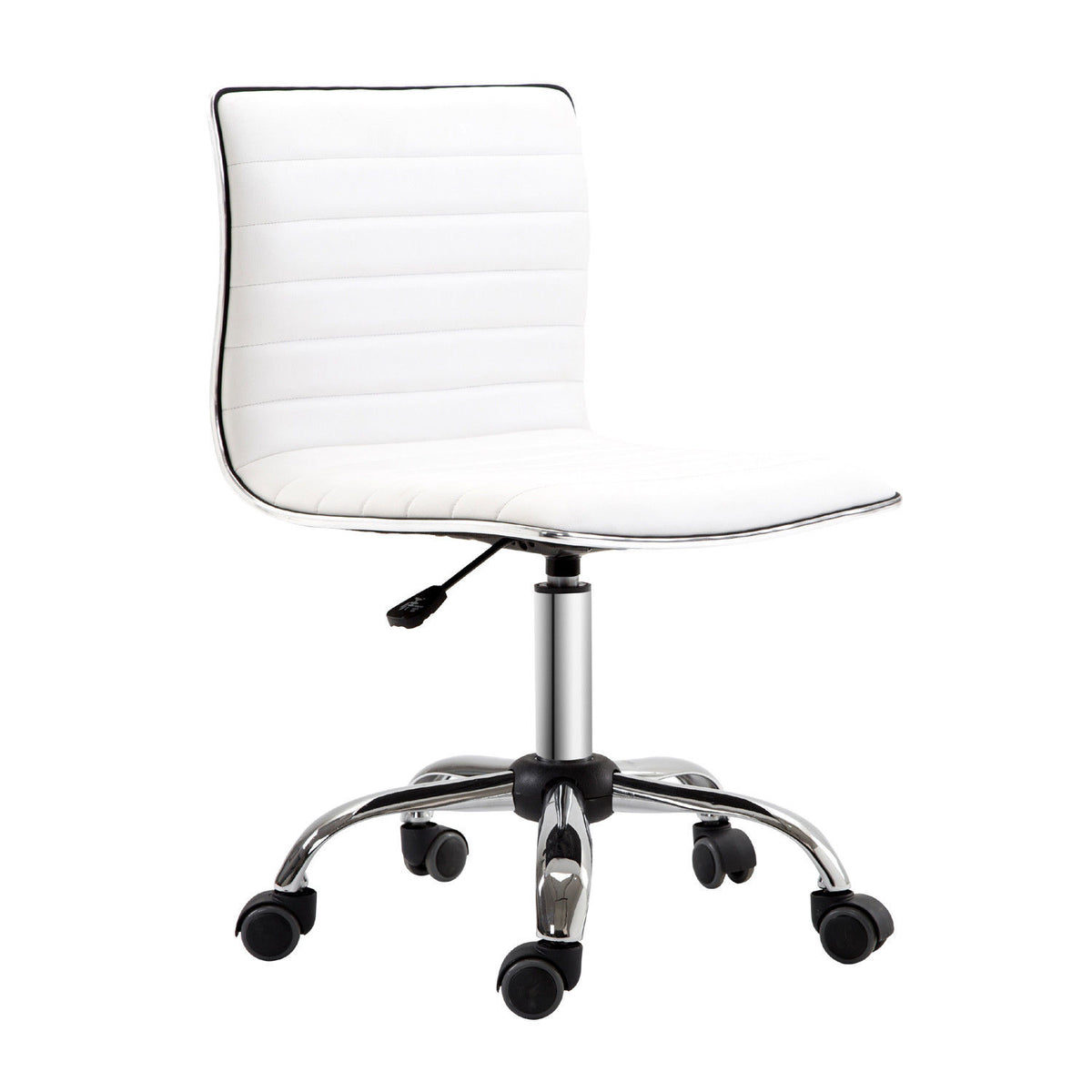 Chaise bureau sans accoudoirs, fauteuil de bureau, hauteur réglable, assise et dossier rembourrés, 48x52x78-90cm, blanc