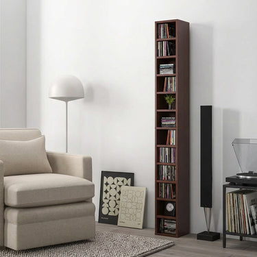 Rangements pour CD et DVD, étagère colonne de rangement, meuble de rangement avec 12 compartiments, capacité max. 204 CD, 21 x 20 x 175 cm, marron