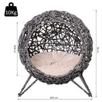 Panier chat lit surélevé chat cosy niche grotte Ø 52 x 58H cm coussin moelleux inclus résine tressée imitation