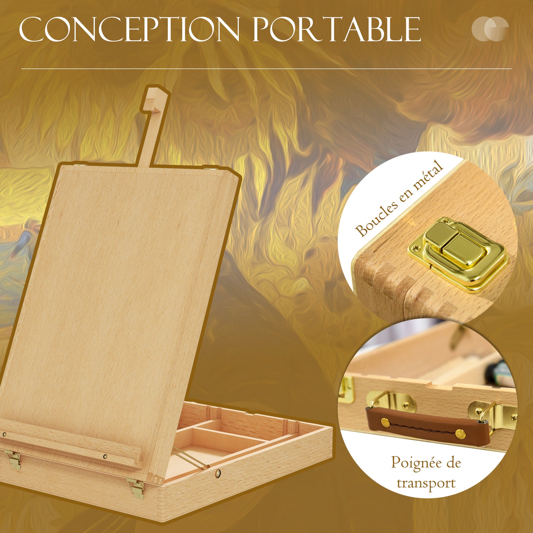 Chevalet de table en bois pour toile jusqu'à 61 cm bois de hêtre planche à dessin pliante bois naturel