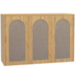 Armoire murale de salle de bain bohème avec 3 portes effet rotin à fermeture douce et étagère réglable, chêne