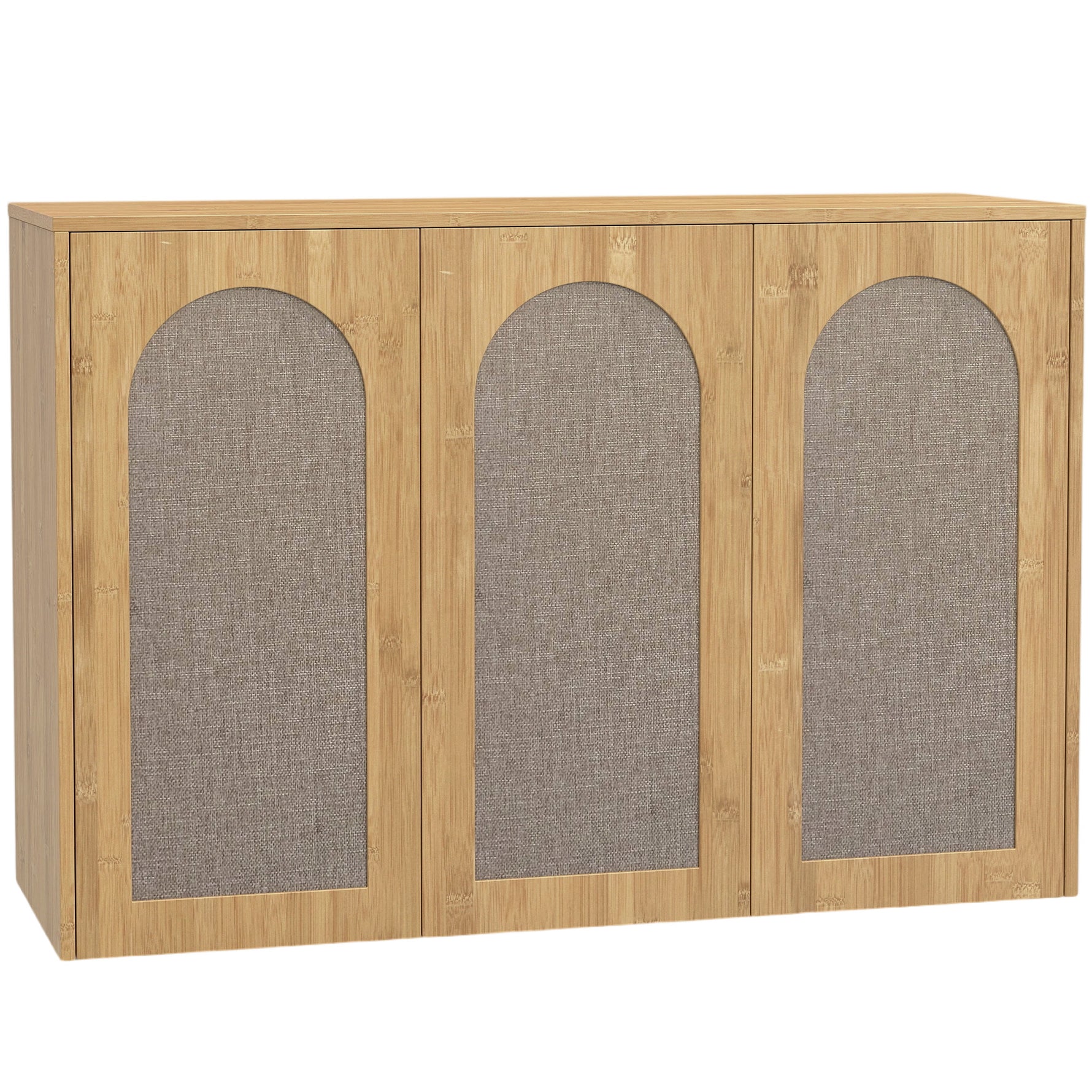 Armoire murale de salle de bain bohème avec 3 portes effet rotin à fermeture douce et étagère réglable, chêne