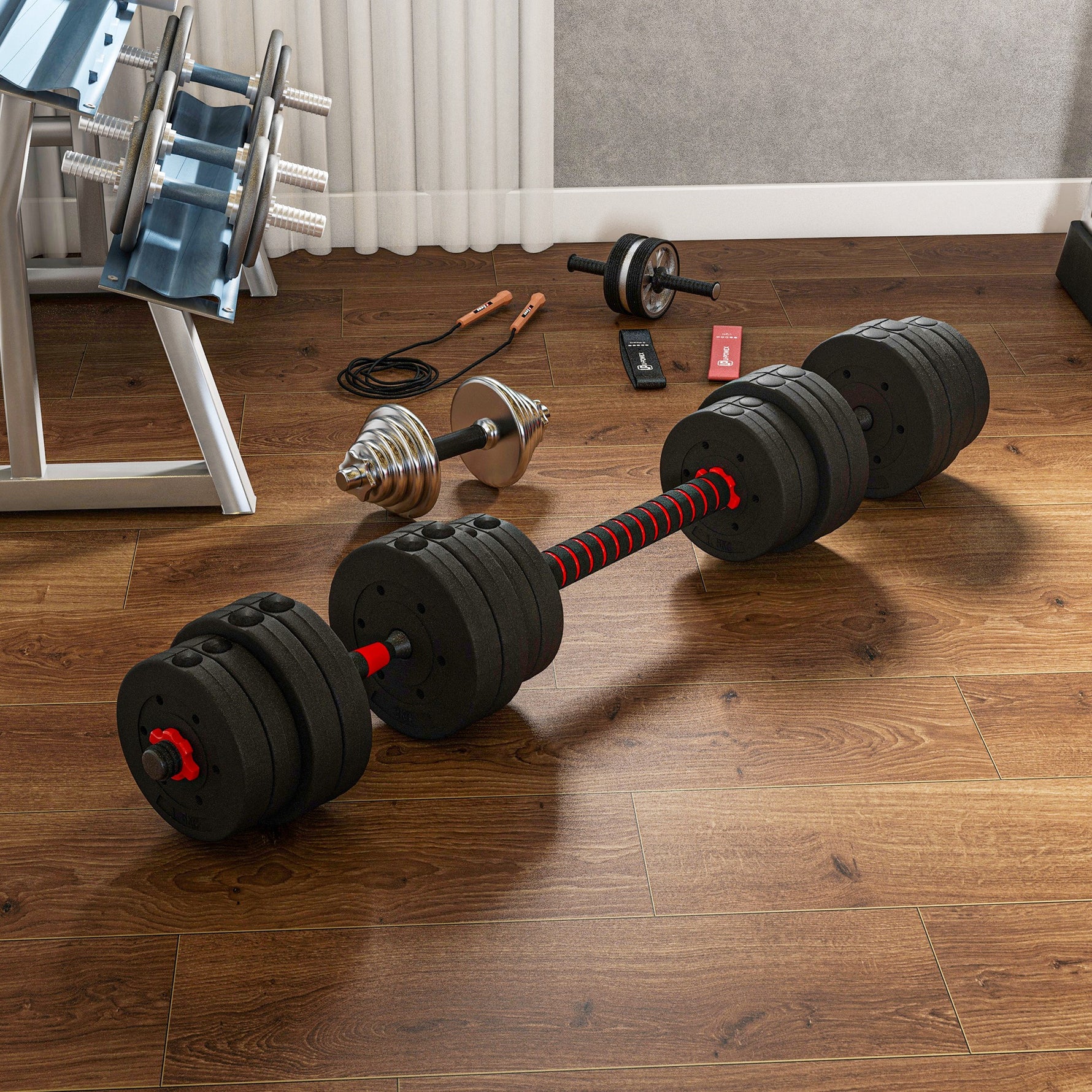 Ensemble d'haltères Courtes Total 30 Kg 2 en 1 poids réglable Barres incluses - entraînement Musculaire & haltérophilie