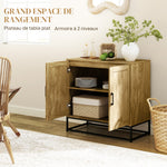 Buffet meuble de rangement 2 portes avec étagère intérieur réglable en hauteur 80l x 40P x 78H cm, bois naturel
