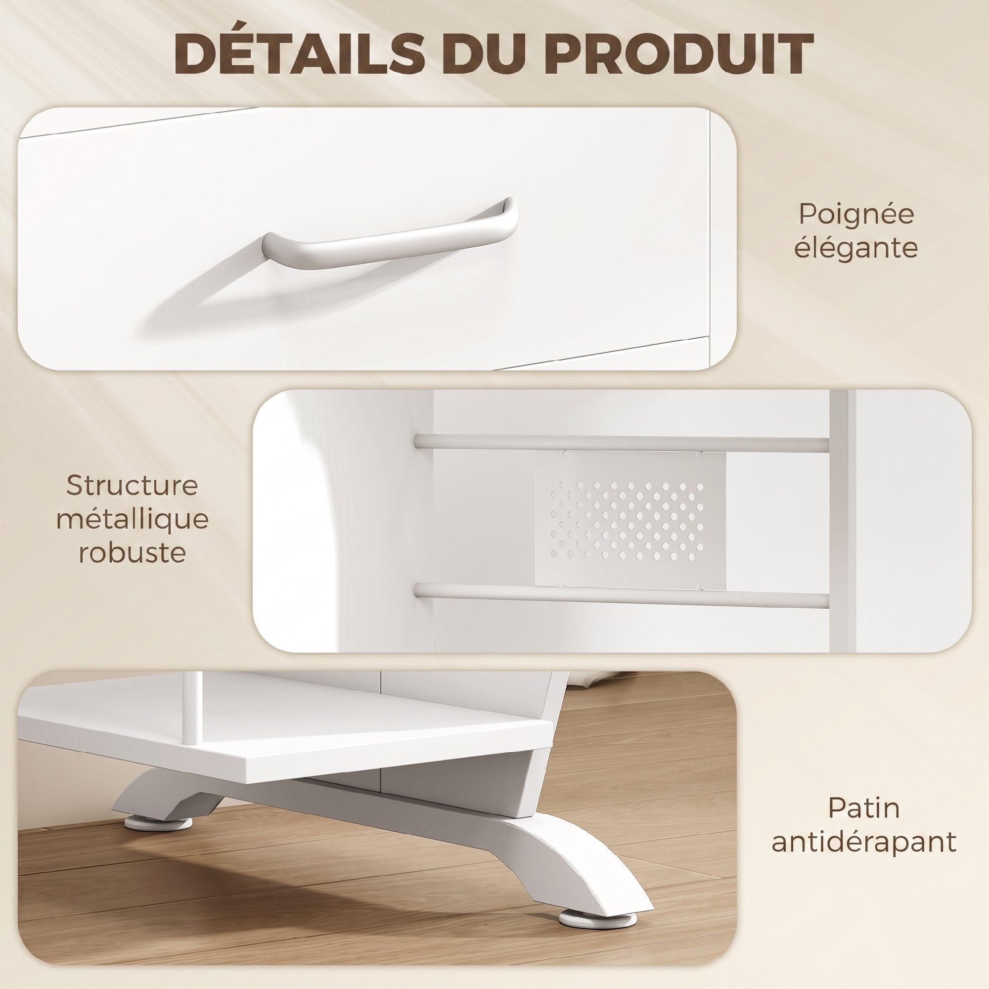 Bureau d'ordinateur, 100 x 52 x 75 cm, tablette coulissante pour clavier, tiroirs et support d'unité centrale, blanc