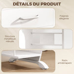 Bureau d'ordinateur, 100 x 52 x 75 cm, tablette coulissante pour clavier, tiroirs et support d'unité centrale, blanc