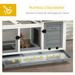 Clapier cage à lapins rongeurs sur roulettes 2 portes verrouillables - dim. 108L x 58l x 73,5H cm - bois massif