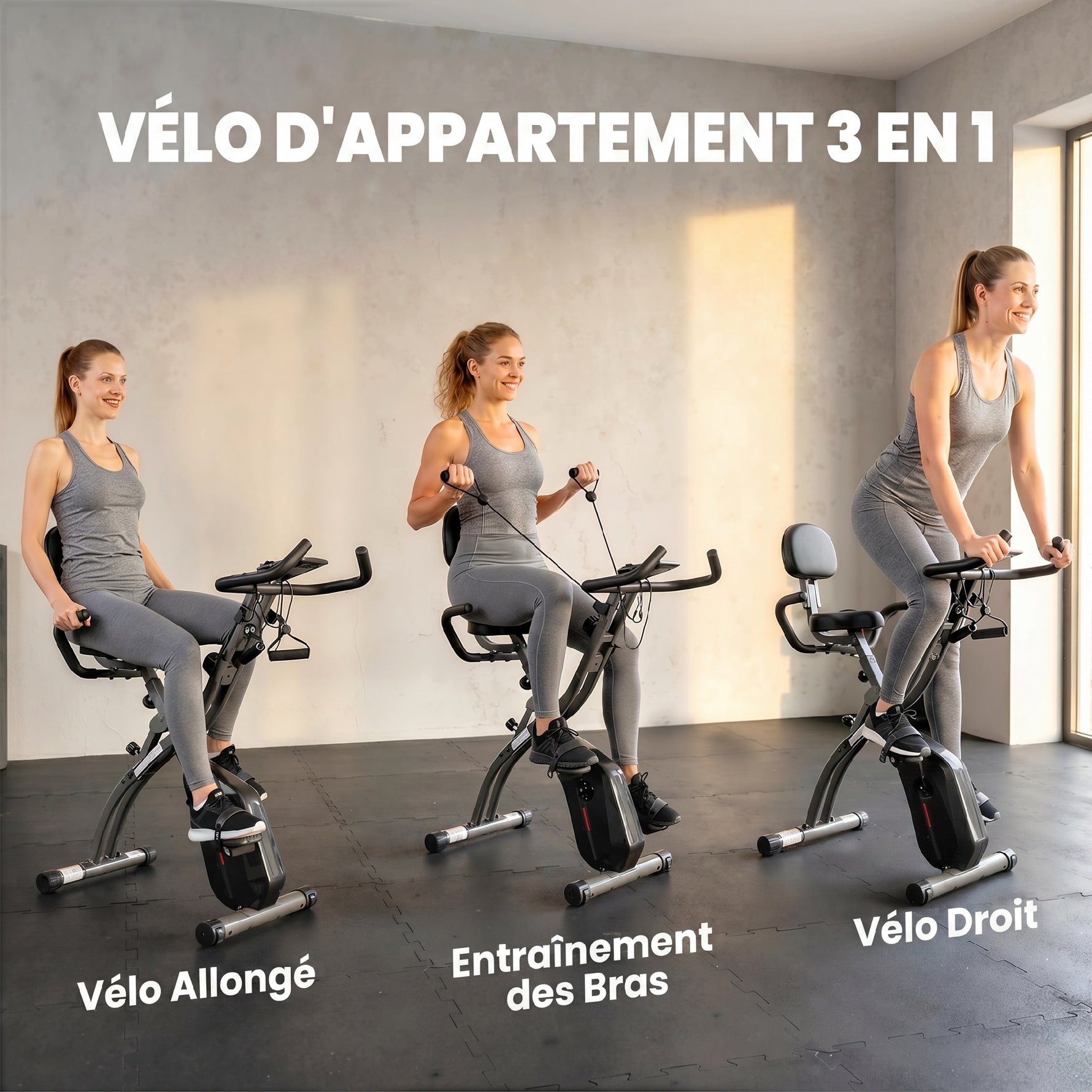 Vélo d'Appartement Pliable Vélo de Fitness 4 en 1 Silencieux Connecté Kinomap Bluetooth et Zwift 105x53,5x109cm Noir