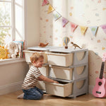 Organisateur de jouets pour enfants à 3 niveaux avec 6 tiroirs, boîtes de rangement en plastique, 75x37x56,5cm, crème