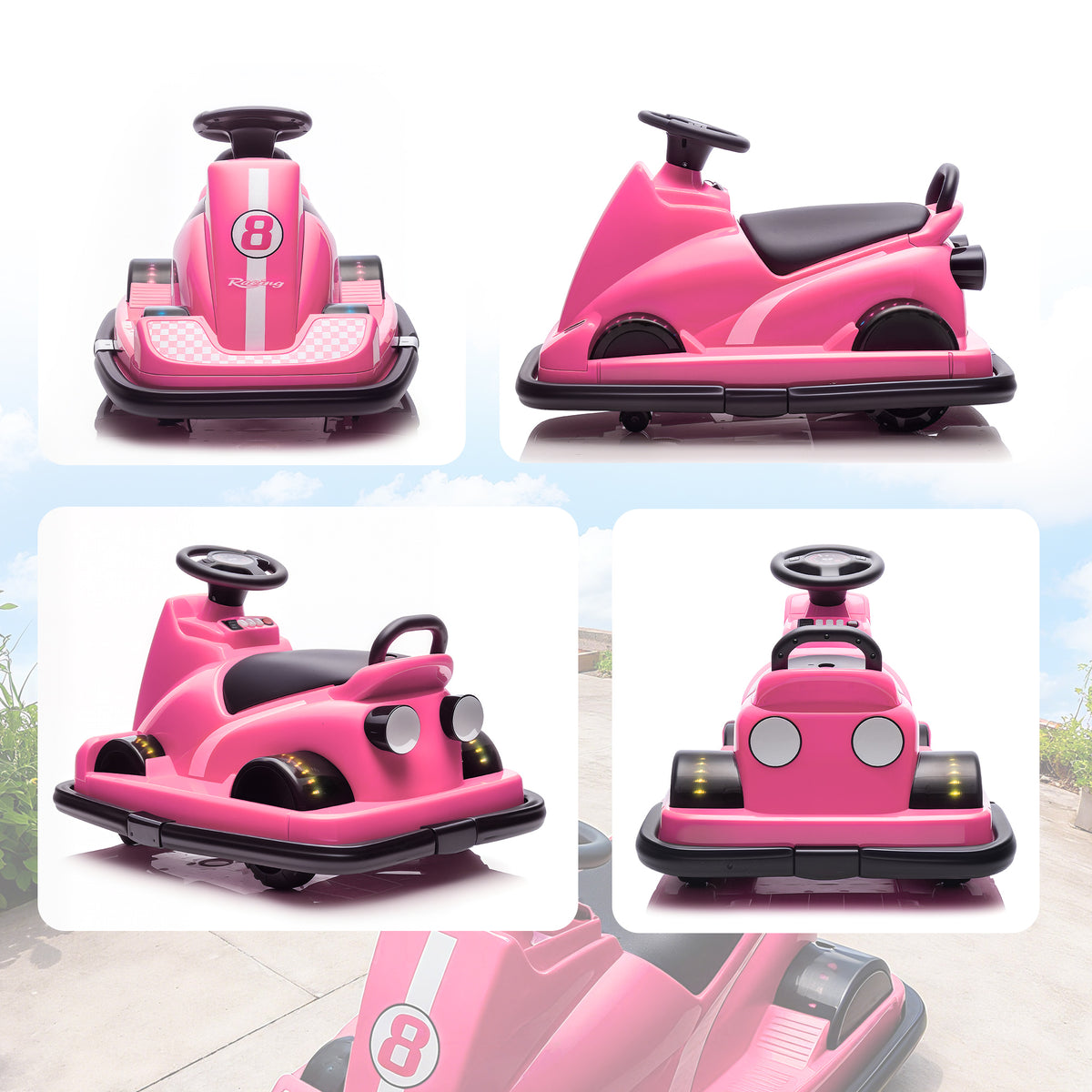 Auto-Tamponneuse Enfant 6V, Rotation à 360°, Musique, Klaxon, Démarrage Doux, 2,5 km/h, pour Âges 3-8, 74x53x48cm, Rose