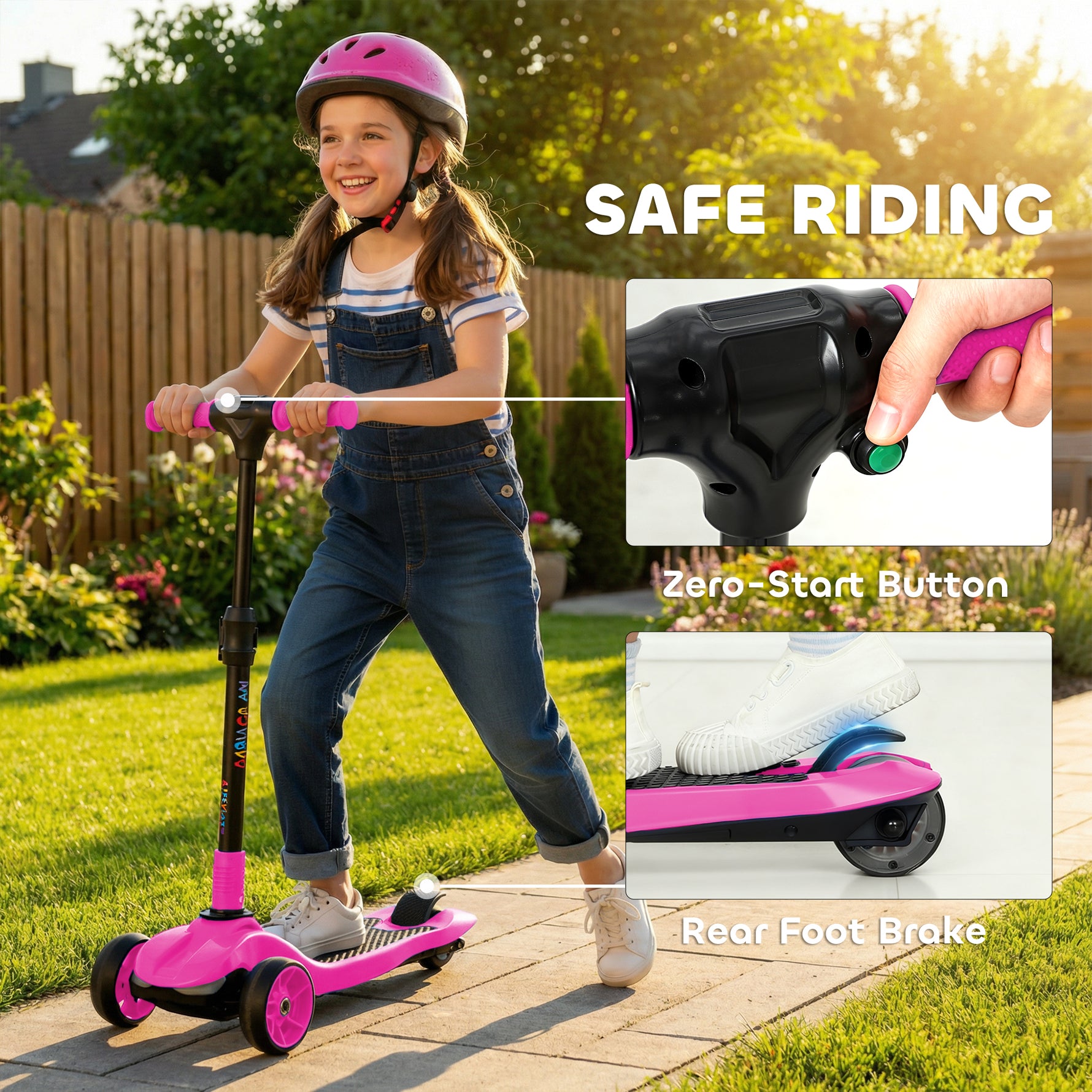 Trottinette électrique pour enfants 6+ ans, pliable 3 roues démarrage zéro, vitesse maximale 8 km/h 64 x 29 x 83 cm rose