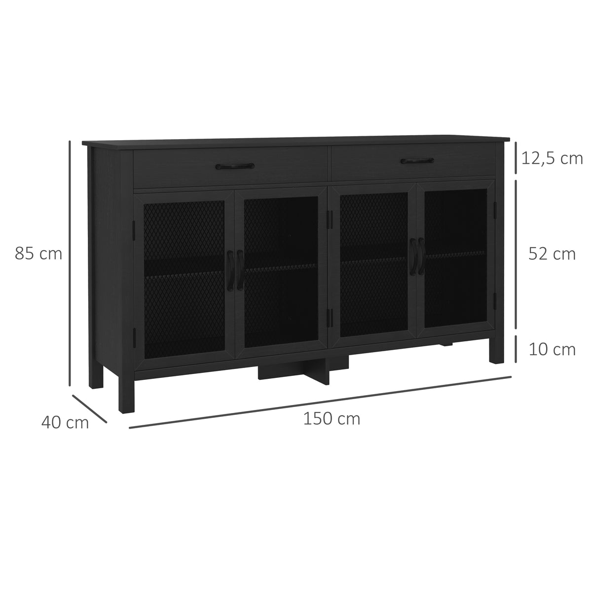 Lowboard Aufbewahrungsschrank 4 Türen mit verstellbaren Einlegeböden und 2 Schubladen Industrial-Stil 150 x 40 x 85 cm schwarz