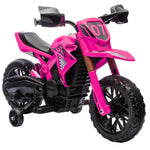 Moto cross électrique pour enfants 3-8 ans, batterie 6 V, 2 moteurs, klaxon et roues d'entraînement, charge 30KG, rose