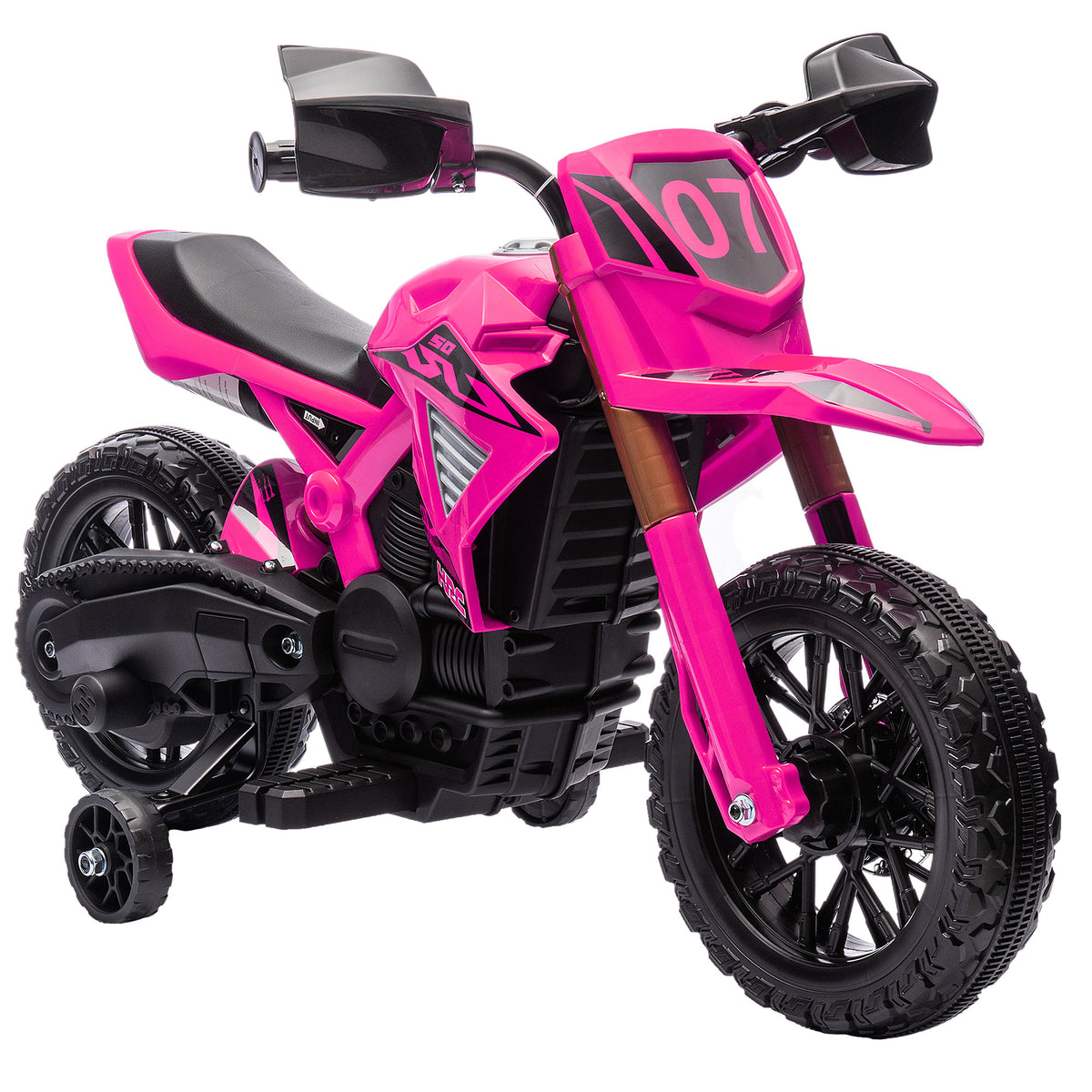 Moto cross électrique pour enfants 3-8 ans, batterie 6 V, 2 moteurs, klaxon et roues d'entraînement, charge 30KG, rose