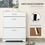 Meuble à chaussures avec 2 tiroirs rabattables étagère réglable + 1 tiroir  jusqu'à 16 paires 70L x 29l x 92H Blanc