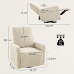 Fauteuil inclinable, fauteuil de relaxation avec repose-pieds, pivotant à 360° et basculant, 76 x 94 x 100 cm, beige