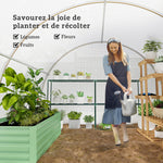 Serre de jardin tunnel 13,5 m² 6 fenêtres, porte zippée enroulable châssis acier galvanisé, bâche PE 4,5 x 3 x 2 m blanc
