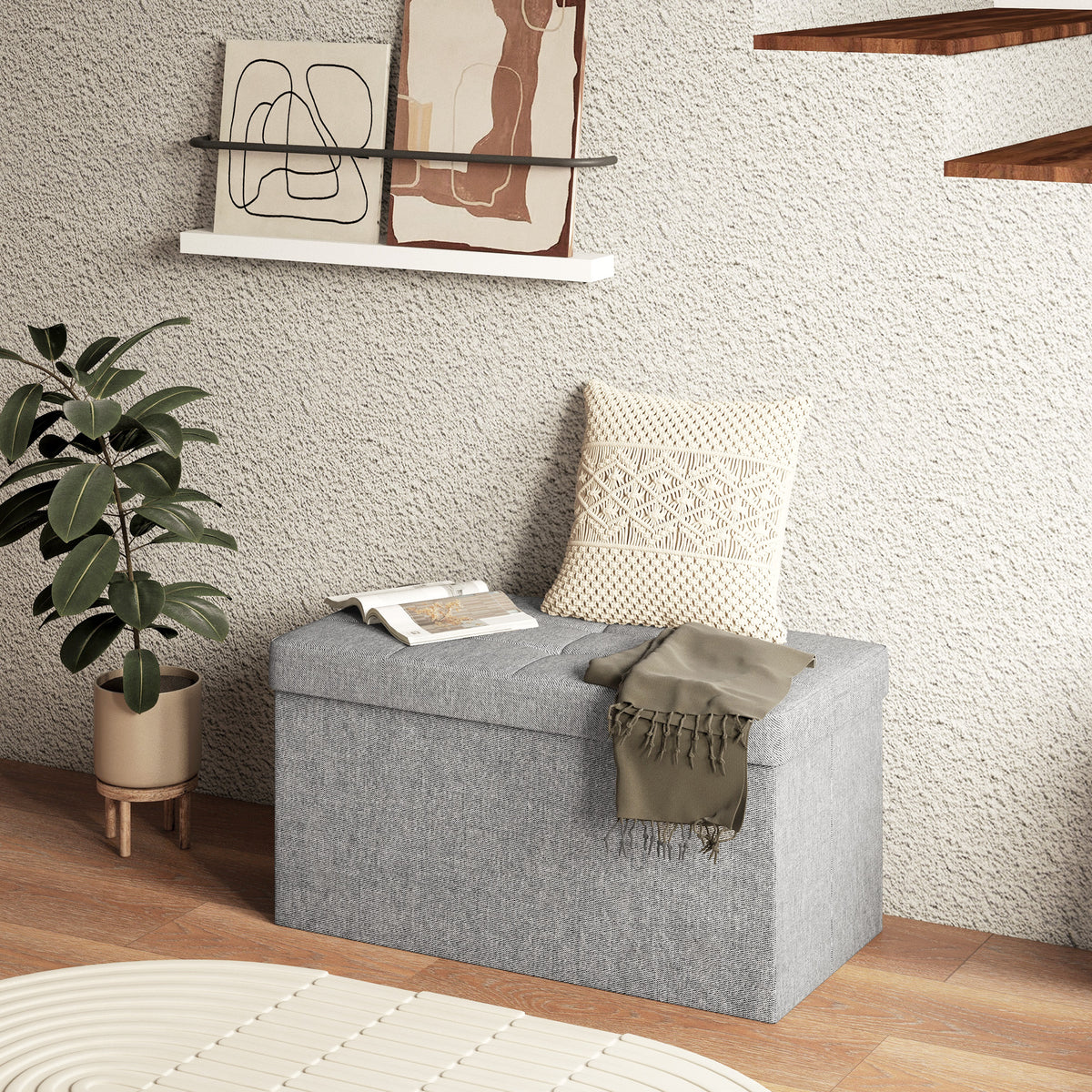 Banc de rangement pouf de rangement pliable bout de lit repose-pieds avec couvercle 76L x 38l x 38H cm gris clair