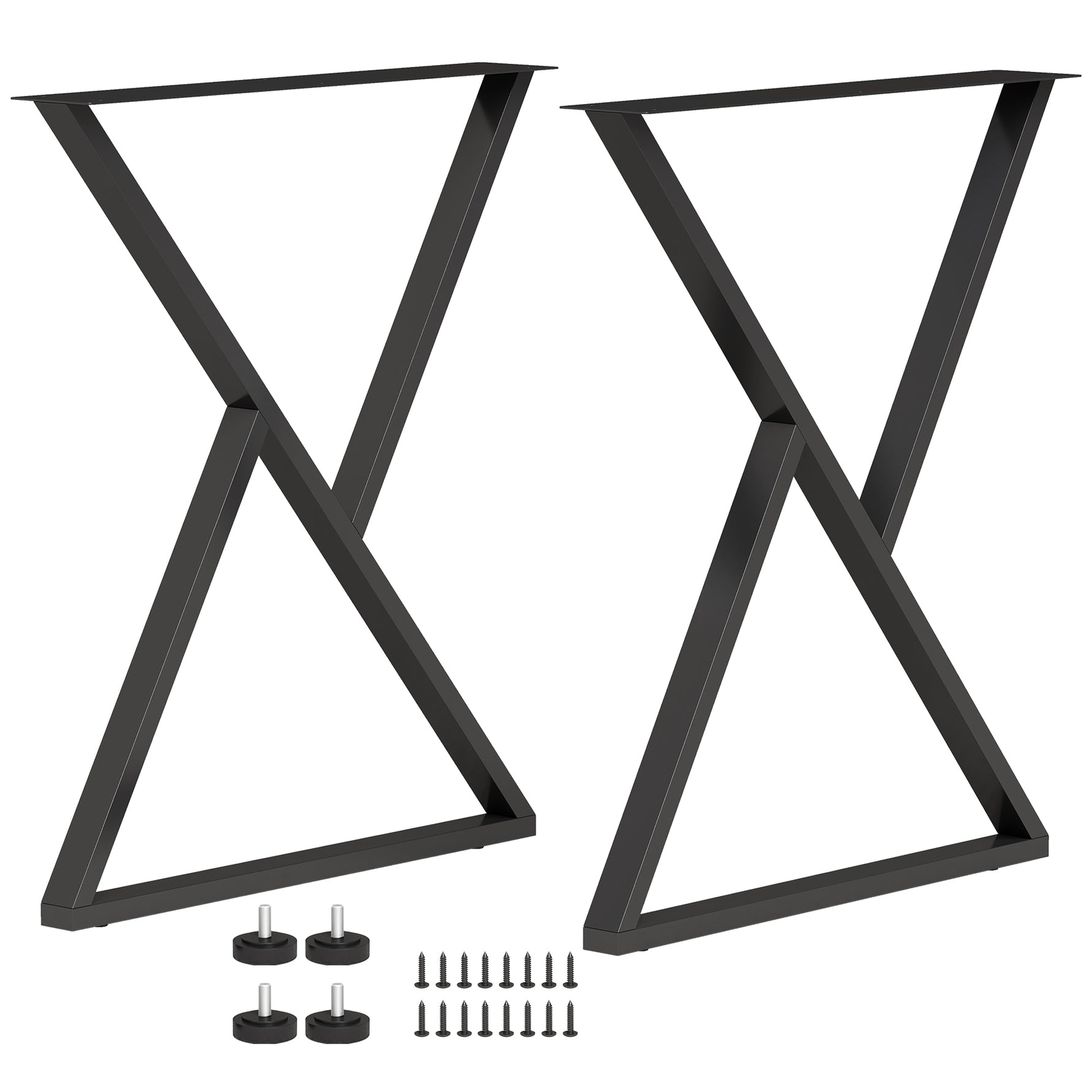 Pieds de table en acier, 60 x 72 cm, lot de 2 pieds de bureau en forme X avec patins réglables et vis, noir