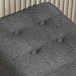 Poggiapiedi da salotto, pouf, seduta imbottita capitonné in tessuto effetto lino con tasca laterale, 35 x 35 x 35 cm, grigio