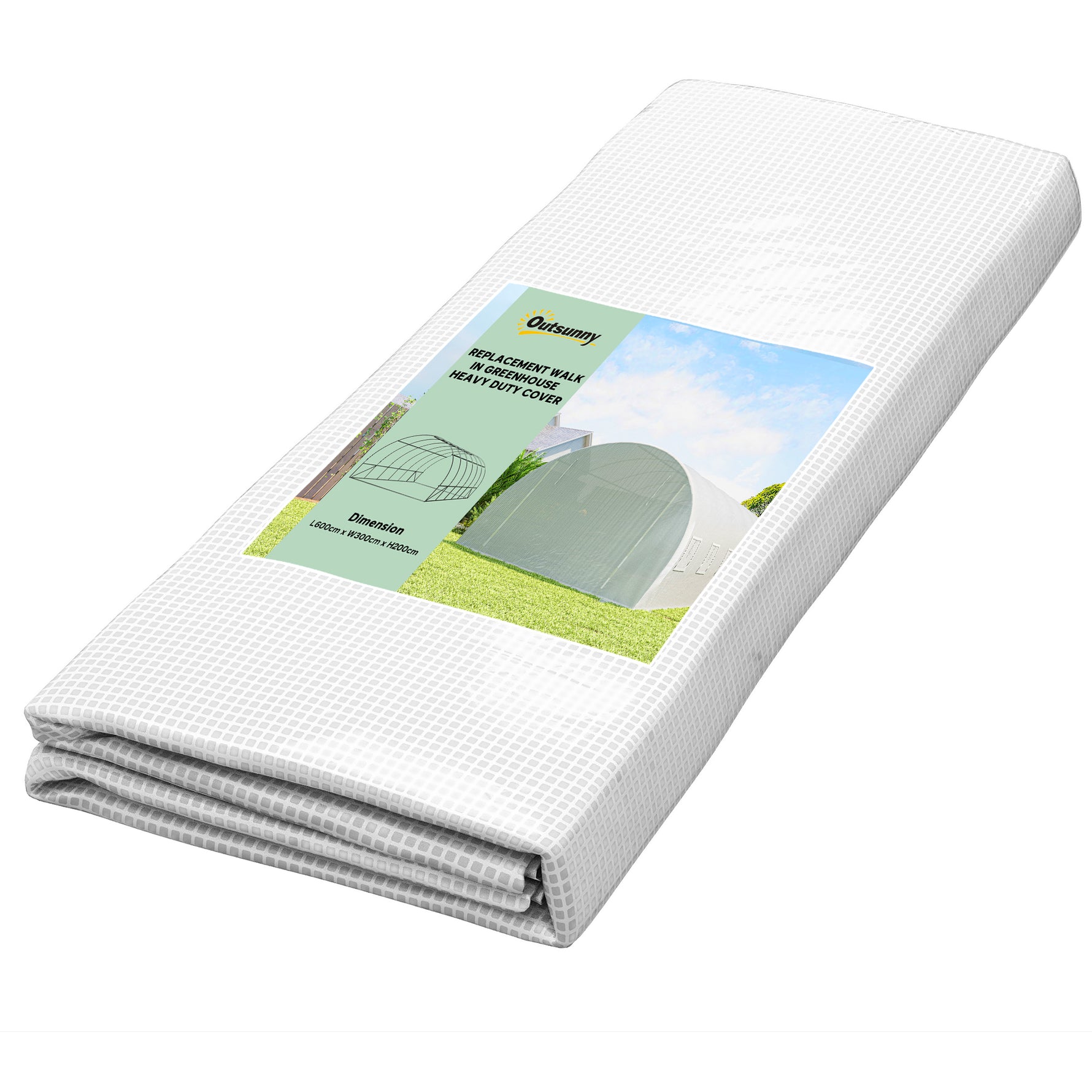 Bâche de Rechange Serre Tunnel 18 m², bâche 6L x 3l x 2H m PE Anti-UV imperméable 12 fenêtres + Porte Enroulable zippée