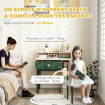 Ensemble bureau et chaise pour enfant avec étagères de rangement et tiroir, mobilier pour enfants de 3 à 10 ans, vert
