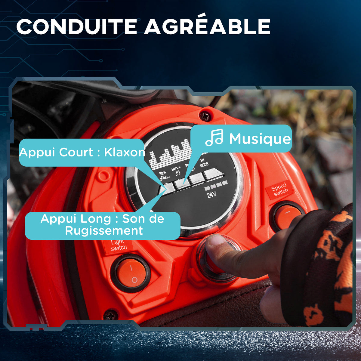 Moto cross électrique enfant moto électrique enfants moteur 350 W batterie 12V 8-16 km/h pneus gonflables 12'' rouge