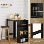 Mesa de bar, mesa alta de cocina, mesa alta, mostrador - dim. 112L x 57an x 106al cm - 3 estantes - negro