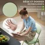 Lot de 4 chaises pliantes et portables intérieur avec assises et dossiers rembourrés en velours, cadre en acier, vert