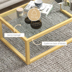 Table basse rectangulaire table de salon avec plateau en verre trempé cadre en bois d'hévéa dim. 100L x 60l x 35H cm