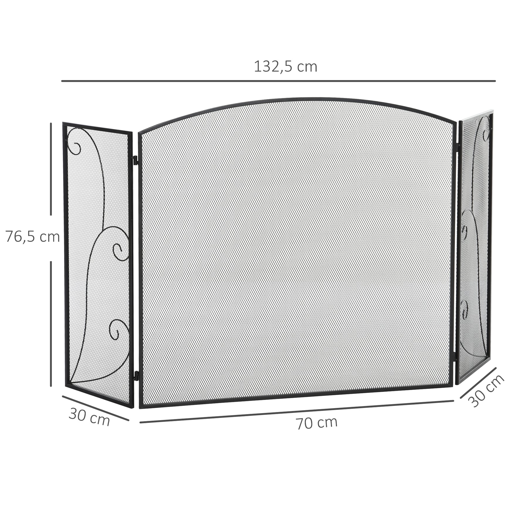 Pare-feu pour cheminée ou poêle design élégant Pare-étincelles 3 Volets Pliables dim. 132,5L x 76,5H cm Acier métal Noir
