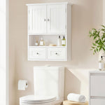 Armoire murale de salle de bain, armoire de toilette, avec portes, étagère, 2 tiroirs, 50,8l x 17,8P x 66H cm, blanc