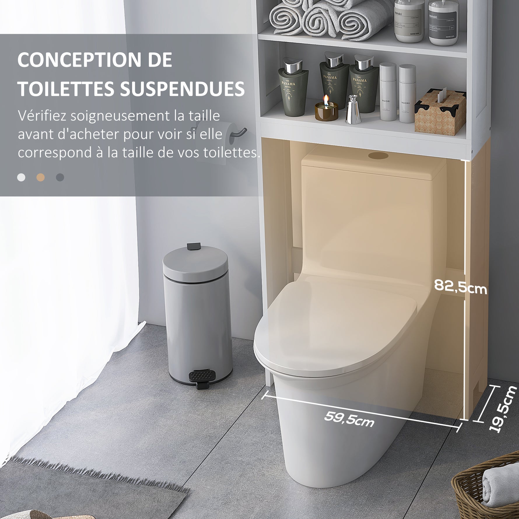 Meuble WC dessus de toilette armoire de rangement de salle de bain avec niches placard à double porte étagère réglable