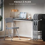 Lot de 4 chaises pliantes et portables intérieur avec assises et dossiers rembourrés en velours, cadre en acier, gris clair