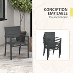 Ensemble de 4 chaises de jardin empilables en aluminium et textilène avec accoudoirs, lot de 4 pièces pour extérieur