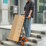 Treppensteiger-Sackkarre klappbar 120 kg 6 Räder, Stahl-Transportkarre mit Spanngurten, 44x67x106,5 cm, orange