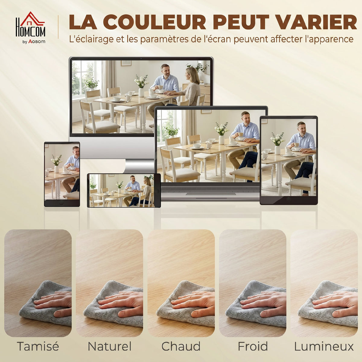 Table à manger pliante pour 2 à 6 personnes 74-134 cm, table de cuisine avec 2 abattants, pieds en acier, bois naturel