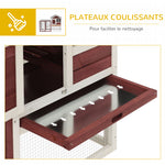 Clapier cage à lapins multi-équipé : niche supérieure avec rampe, plateau excrément, fenêtre + enclos  extérieur sécurisé 2 portes 123,5L x 62,6l x 92,5H cm rouge brique