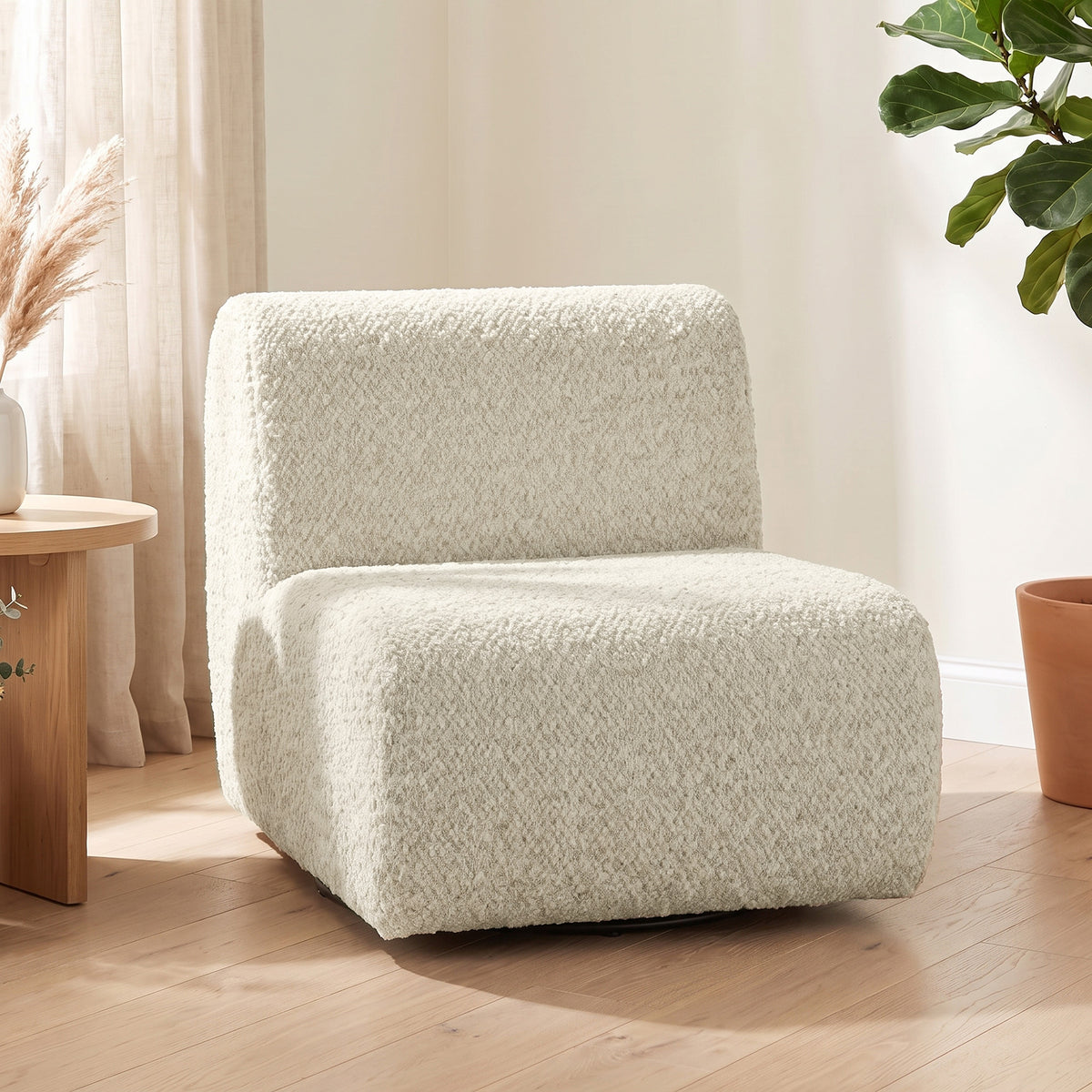 Fauteuil de salon pivotant 360°, canapé 1 place rembourré en chenille avec assise extra-large, rembourrage épais, beige