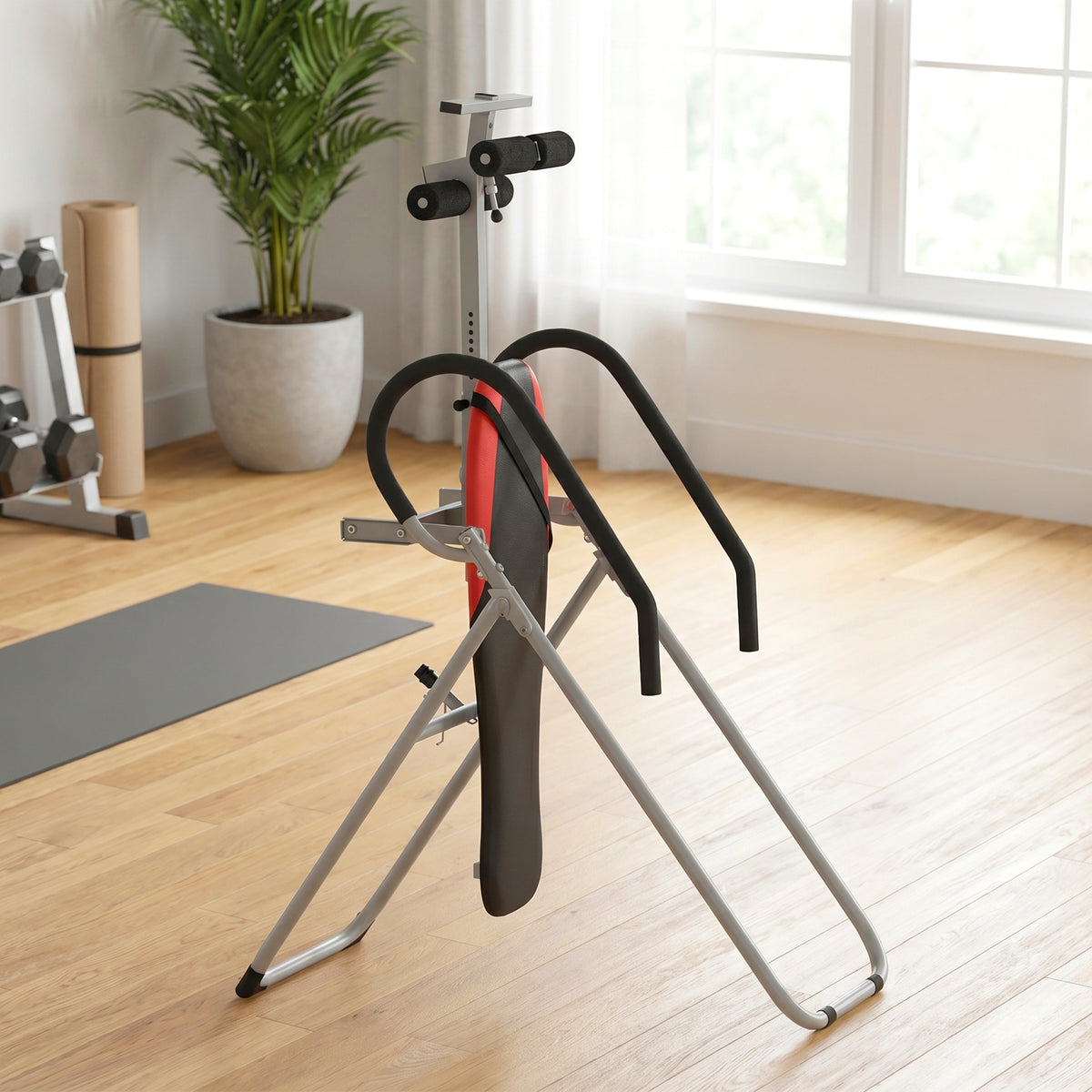 Table d'Inversion Pliable en Acier, Inversion 0-90°, Verrou de Cheville Réglable, 122x59x130cm, Rouge