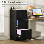 Cajonera de oficina, mueble de almacenamiento de madera con 3 cajones y cerradura, barras de suspensión ajustables, 40 x 40 x 101 cm, negro