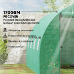 Serre tunnel de jardin 3 x 4 x 2 m avec porte enroulable et grandes fenêtres, en acier galvanisé et PE, vert
