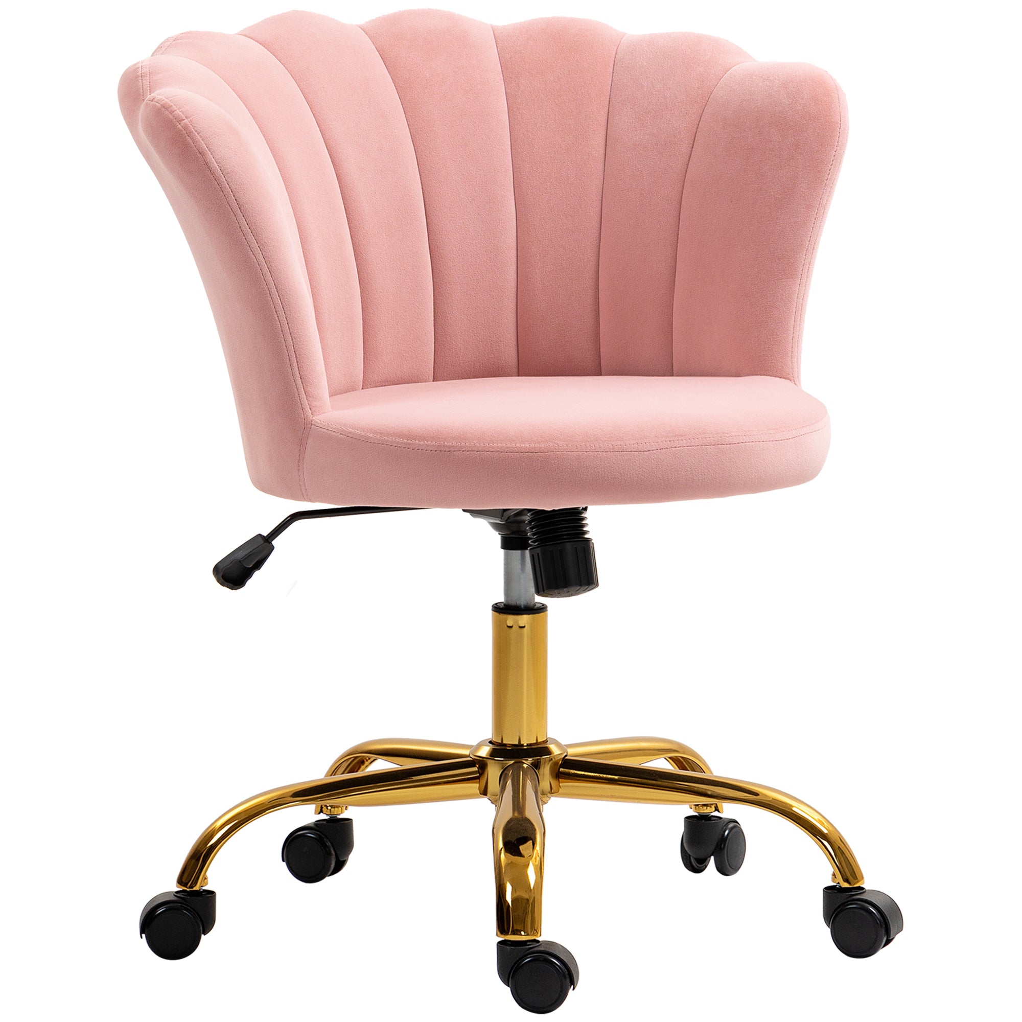 Sedia da ufficio in velluto, sedia da toeletta con schienale a petalo, altezza regolabile, 69 x 64 x 80-90 cm, rosa