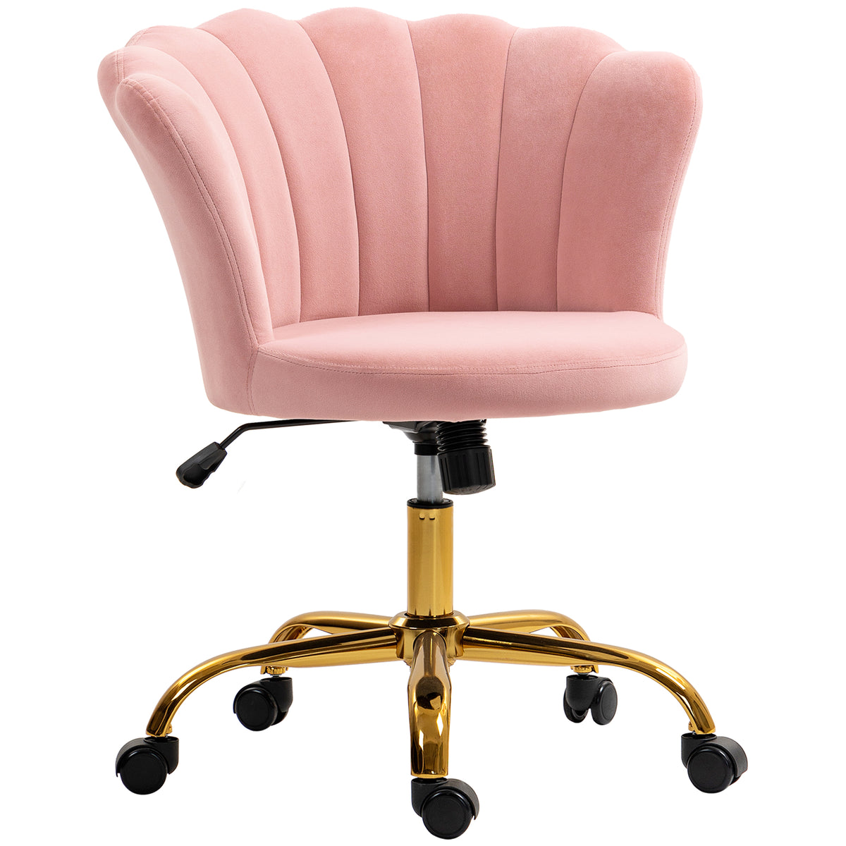 Chaise bureau en velours, chaise coiffeuse avec dossier en pétale, hauteur réglable, 69 x 64 x 80-90 cm, rose