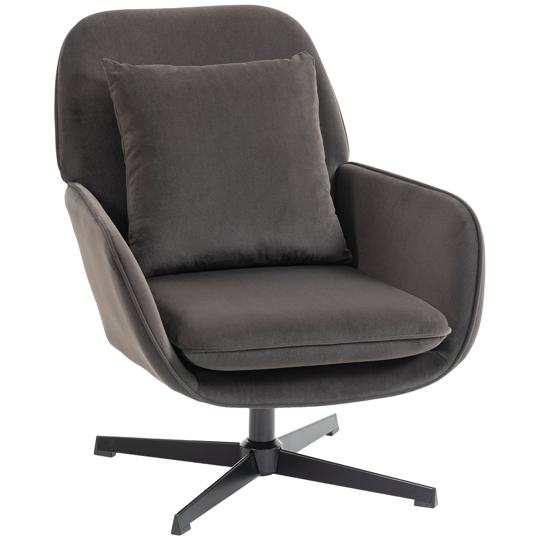 Fauteuil salon, fauteuil d'appoint rembourré en velours avec large assise, coussin et structure en métal, gris foncé